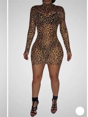 Angel Brinks Leopard Print Long Sleeve Mini Dress
